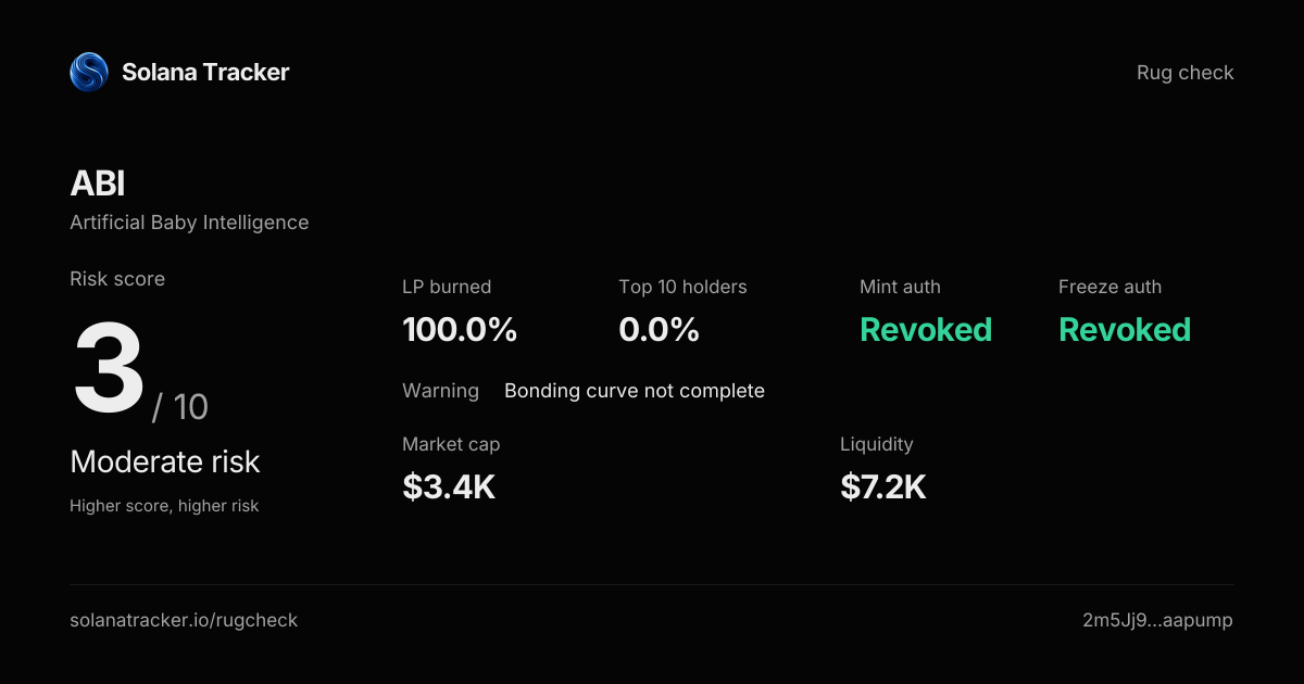 Artificial Baby Intelligence (ABI) Rugcheck | Risk Score 3/10 ...