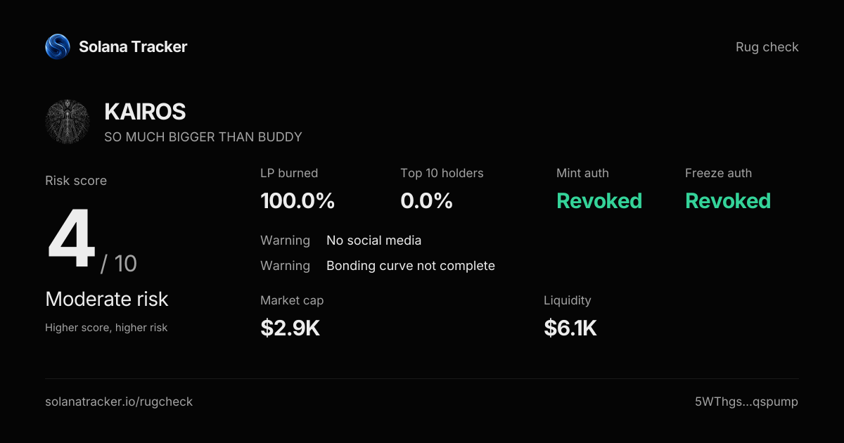 SO MUCH BIGGER THAN BUDDY (KAIROS) Rugcheck | Risk Score 4/10 ...