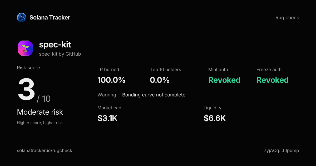 spec-kit by GitHub (spec-kit) Rugcheck | Risk Score 3/10 · Moderate Risk