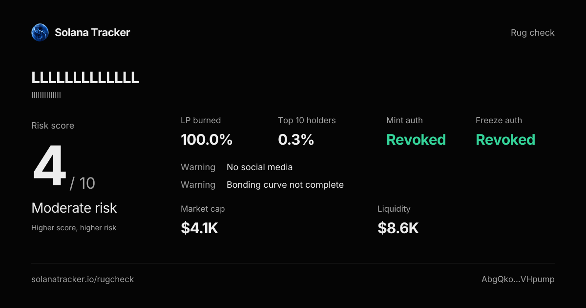 llllllllllllll (LLLLLLLLLLLLL) Rugcheck | Risk Score 4/10 · Moderate Risk