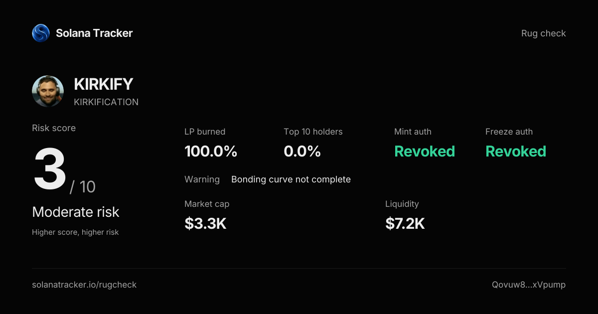 KIRKIFICATION (KIRKIFY) Rugcheck | Risk Score 3/10 · Moderate Risk